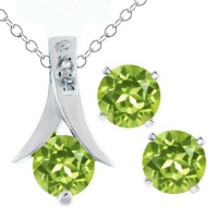 3.00 Ct Round Green Peridot .925 Silver Pendant and Earrings Set 18 Chain 3.00 Ct Round Green Peridot .925 Silver Pendant and Earrings Set 18 Chain