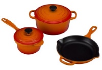 Le Creuset MS12051-02 Signature Cast Iron 5-Piece Cookware Set, Flame Le Creuset MS12051-02 Signature Cast Iron 5-Piece Cookware Set, Flame