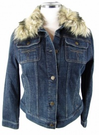 Lauren Jeans Co. Women's Faux Fur Trim Jean Jacket Dune Wash - XL