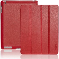 INVELLOP RED Leatherette Cover Case for iPad 2 / iPad 3 / The new iPad (Built-in magnet for sleep/wake feature)