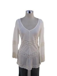 Free People Ivory Crochet Lace Panel Long Sleeve Tunic Blouse Top Free People Ivory Crochet Lace Panel Long Sleeve Tunic Blouse Top