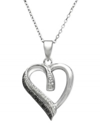 This asymmetrical heart necklace is both charming and practical. Pendant features round-cut black and white diamonds (1/10 ct. t.w.) in a sterling silver setting. Approximate length: 18 inches. Approximate drop: 1-1/8 inches. This asymmetrical heart necklace is both charming and practical. Pendant features round-cut black and white diamonds (1/10 ct. t.w.) in a sterling silver setting. Approximate length: 18 inches. Approximate drop: 1-1/8 inches.