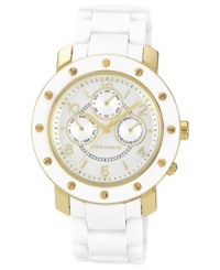 Bright white ceramic lends a structured yet stylish look to this Vince Camuto watch. Bright white ceramic lends a structured yet stylish look to this Vince Camuto watch.