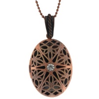 1.25 Olive Shape Engraved Filigree Crystal Locket Pendant With 28 Chain 1.25 Olive Shape Engraved Filigree Crystal Locket Pendant With 28 Chain