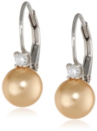Sterling Silver Shell Pearl and Cubic Zirconia Lever Back Earrings (8mm)