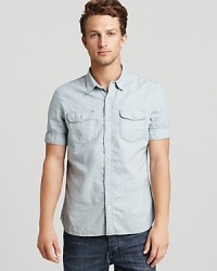 Grab this trustworthy short-sleeve sport shirt for a look you can count on, paired with jeans, shorts or pants for a wear-anytime outfit. Grab this trustworthy short-sleeve sport shirt for a look you can count on, paired with jeans, shorts or pants for a wear-anytime outfit.