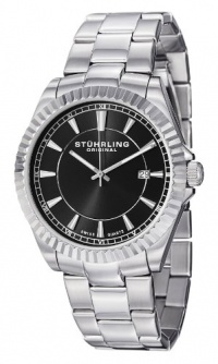 Stuhrling Original Men's 408G.33111 Aquadiver Regatta Marine Swiss Quartz Date Black Dial Stainless Steel Bracelet Watch