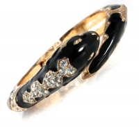 Snake Bangle Bracelet Gold Tone With Black Enamel and Swarovski Crystals, Gift Box Snake Bangle Bracelet Gold Tone With Black Enamel and Swarovski Crystals, Gift Box