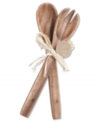 A real natural, Acacia Wood salad servers celebrate the earth's bounty with a rich grain and russet-brown hue. With bird stamp on handles. By Marcela for Prima Design. A real natural, Acacia Wood salad servers celebrate the earth's bounty with a rich grain and russet-brown hue. With bird stamp on handles. By Marcela for Prima Design.