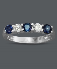 Add a pop of color and a hint of contrast. Effy Collection's stunning band ring features alternating round-cut sapphires (7/8 ct. t.w.) and diamonds (1/4 ct. t.w.) set in 14k white gold. Add a pop of color and a hint of contrast. Effy Collection's stunning band ring features alternating round-cut sapphires (7/8 ct. t.w.) and diamonds (1/4 ct. t.w.) set in 14k white gold.