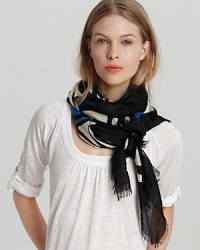 Add an edgy accent to your favorite ensemble this colorful overlapping circle printed scarf. Add an edgy accent to your favorite ensemble this colorful overlapping circle printed scarf.