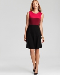 Artfully placed color blocking defines a fit-and flare Calvin Klein dress for an effortless hourglass silhouette. Polish off the look with classic pumps and move from your desk to drinks with ease. Artfully placed color blocking defines a fit-and flare Calvin Klein dress for an effortless hourglass silhouette. Polish off the look with classic pumps and move from your desk to drinks with ease.