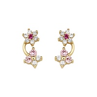 14k Gold Plated Flower & Butterfly Red Pink CZ Children Stud Earrings with Screw-back 14k Gold Plated Flower & Butterfly Red Pink CZ Children Stud Earrings with Screw-back