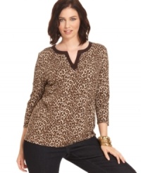 Capture the timeless elegance of safari style with Charter Club's three-quarter-sleeve plus size top, featuring a leopard print-- it's an Everyday Value! Capture the timeless elegance of safari style with Charter Club's three-quarter-sleeve plus size top, featuring a leopard print-- it's an Everyday Value!