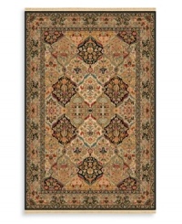 A lush landscape of corals, turquoise blues, maize yellow, moss green, soothing taupe and soft mocha greet you in a playfully intricate pattern. Classically styled for the modern age, this full framed rug offers a neutral palette with today's microfiber, twill and leather furnishings. A lush landscape of corals, turquoise blues, maize yellow, moss green, soothing taupe and soft mocha greet you in a playfully intricate pattern. Classically styled for the modern age, this full framed rug offers a neutral palette with today's microfiber, twill and leather furnishings.