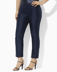 Crisp silk dupioni gives off a brilliant luster on our Susane pant, rendered in a slim-fitting silhouette. Crisp silk dupioni gives off a brilliant luster on our Susane pant, rendered in a slim-fitting silhouette.