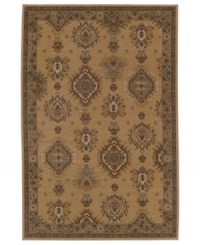 Vintage-inspired tones of beige, celadon, salmon and brown are brilliantly rendered in an old-world floral and medallion motif in the Bellingham area rug from Karastan. Made of pure New Zealand wool for durable composition and ultimate softness. Vintage-inspired tones of beige, celadon, salmon and brown are brilliantly rendered in an old-world floral and medallion motif in the Bellingham area rug from Karastan. Made of pure New Zealand wool for durable composition and ultimate softness.