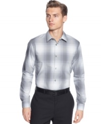 Check in with this ombre plaid shirt by Calvin Klein. Check in with this ombre plaid shirt by Calvin Klein.