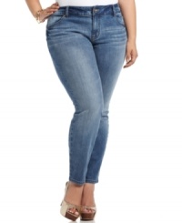 Sport the season's coolest tops with Baby Phat's plus size skinny jeans, finished by a medium wash! Sport the season's coolest tops with Baby Phat's plus size skinny jeans, finished by a medium wash!