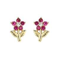14k Gold Plated Red Flower CZ Children Stud Earrings with Screw-back 14k Gold Plated Red Flower CZ Children Stud Earrings with Screw-back