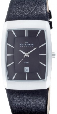 Skagen Black Leather Rectangle Case Watch 690Lslb Skagen Black Leather Rectangle Case Watch 690Lslb