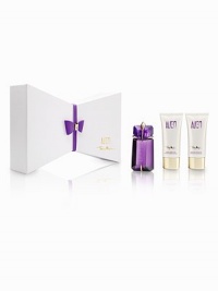 This luxurious selection of ALIEN products, including Eau de Parfum Spray, 2 oz.; Radiant Body Lotion, 3.4 oz. and Radiant Shower Gel, 3.4 oz. exude glamour. The products are encased a signature box reminiscent of Mugler's famous asymmetrical designs. The box opens to reveal the products in a dramatic fashion and a faux leather bow adds the finishing touch. Made in France. 