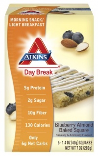 Atkins Day Break Blueberry Almond Baked Square, 5 - 1.4 Ounce Squares per Box Atkins Day Break Blueberry Almond Baked Square, 5 - 1.4 Ounce Squares per Box