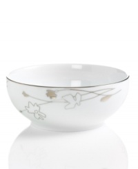 Wildflowers take off on glazed white porcelain, sparkling as they tumble aimlessly around the Platinum Silhouette cereal bowl from Charter Club dinnerware. The dishes have a banded edge that adds a classic touch to a pattern with modern spirit. Wildflowers take off on glazed white porcelain, sparkling as they tumble aimlessly around the Platinum Silhouette cereal bowl from Charter Club dinnerware. The dishes have a banded edge that adds a classic touch to a pattern with modern spirit.