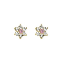 14k Gold Plated Pink Flower CZ Children Stud Earrings with Screw-back 14k Gold Plated Pink Flower CZ Children Stud Earrings with Screw-back