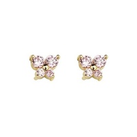 14k Gold Plated Pink Butterfly CZ Children Stud Earrings with Screw-back