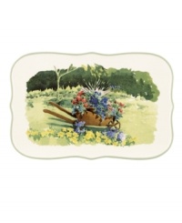 Garden party. This Floral Meadow tray brings eternal spring with a wheelbarrow full of blooms in resilient everyday porcelain. A scalloped edge and green banding add to the charm of the graceful mix-and-match Lenox dinnerware collection. (Clearance) Garden party. This Floral Meadow tray brings eternal spring with a wheelbarrow full of blooms in resilient everyday porcelain. A scalloped edge and green banding add to the charm of the graceful mix-and-match Lenox dinnerware collection. (Clearance)