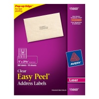 Avery Easy Peel Clear Address Labels for Laser Printers, 1 x 2.625, Pack of 300 (15660) Avery Easy Peel Clear Address Labels for Laser Printers, 1 x 2.625, Pack of 300 (15660)
