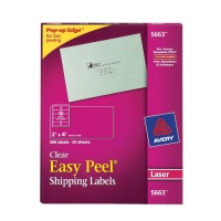 Avery Shipping Labels for Laser Printers, Easy Peel, 2 x 4 Inches, Clear, Box of 500 (05663) Avery Shipping Labels for Laser Printers, Easy Peel, 2 x 4 Inches, Clear, Box of 500 (05663)