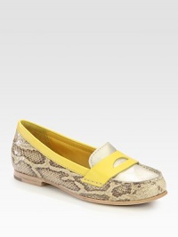 Infused with signature cushioning, this moccasin-inspired two-tone leather essential has a snake-print upper and intricate stitching. Metallic leather, leather and snake-print metallic leather upperLeather liningRubber solePadded insoleImportedOUR FIT MODEL RECOMMENDS ordering true size. Infused with signature cushioning, this moccasin-inspired two-tone leather essential has a snake-print upper and intricate stitching. Metallic leather, leather and snake-print metallic leather upperLeather liningRubber solePadded insoleImportedOUR FIT MODEL RECOMMENDS ordering true size.