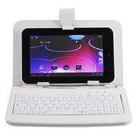 AGPtek® 7 Tablet Stand with mini USB Keyboard - White Faux Leather Carrying Case AGPtek® 7 Tablet Stand with mini USB Keyboard - White Faux Leather Carrying Case