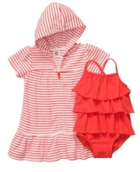 In or out of the water, she'll be stylish and comfortable with this bright swimsuit and hooded cover up set from Carter's. In or out of the water, she'll be stylish and comfortable with this bright swimsuit and hooded cover up set from Carter's.