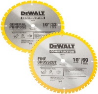 DEWALT DW3106P5 60-Tooth Crosscutting and 32-Tooth General Purpose 10-Inch Saw Blade Combo Pack DEWALT DW3106P5 60-Tooth Crosscutting and 32-Tooth General Purpose 10-Inch Saw Blade Combo Pack