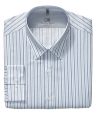 Bring your work wardrobe up to date with the slim fit and sleek stripes of this dress shirt from Geoffrey Beene. Bring your work wardrobe up to date with the slim fit and sleek stripes of this dress shirt from Geoffrey Beene.
