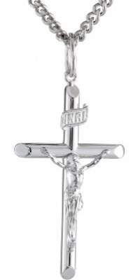 Men's Sterling Silver Solid Tubular Crucifix Cross Pendant Necklace with Stainless Steel Chain , 24 Men's Sterling Silver Solid Tubular Crucifix Cross Pendant Necklace with Stainless Steel Chain , 24