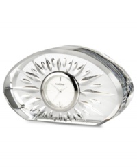 Wedge cuts fanning out around an elegant dial give the Sheridan Flared clock a look of radiant splendor. With silvertone metal accents and a clean, elliptical shape in Marquis by Waterford crystal. Wedge cuts fanning out around an elegant dial give the Sheridan Flared clock a look of radiant splendor. With silvertone metal accents and a clean, elliptical shape in Marquis by Waterford crystal.