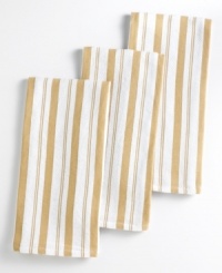 There's more than one way to earn your stripes in the kitchen. With a piqué look on one side and highly absorbent terry on the reverse, these absorbent towels are as indispensable as your kitchen sink. Use them for wiping up spills, lining breadbaskets or even securing a bowl as you whisk! There's more than one way to earn your stripes in the kitchen. With a piqué look on one side and highly absorbent terry on the reverse, these absorbent towels are as indispensable as your kitchen sink. Use them for wiping up spills, lining breadbaskets or even securing a bowl as you whisk!