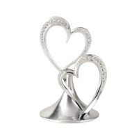 Hortense B. Hewitt Wedding Accessories Sparkling Love Double Heart Silver-Plated Cake Top, 5-1/2-Inch Tall