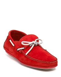 A bold pop of color transforms your everyday look into a bold statement. This soft suede driver is adorned simply with contrast top stitching and Salvatore Ferragamo's signature Gancini logo buckle at the leather top strap. A bold pop of color transforms your everyday look into a bold statement. This soft suede driver is adorned simply with contrast top stitching and Salvatore Ferragamo's signature Gancini logo buckle at the leather top strap.