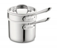 All-Clad 42025 Stainless Steel 3-Ply Bonded Dishwasher Safe 2-Quart Sauce Pan with Porcelain Double Boiler and Cookware Lid, Silver All-Clad 42025 Stainless Steel 3-Ply Bonded Dishwasher Safe 2-Quart Sauce Pan with Porcelain Double Boiler and Cookware Lid, Silver