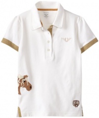 TuffRider Girl's Blossom Short Sleeve Polo Shirt, White/Light Tan, Large TuffRider Girl's Blossom Short Sleeve Polo Shirt, White/Light Tan, Large