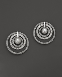 Charriol Stainless Steel and Black PVD Classique Pearl Earrings with Diamonds, 0.38 ct. t.w. Charriol Stainless Steel and Black PVD Classique Pearl Earrings with Diamonds, 0.38 ct. t.w.