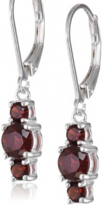 Sterling Silver Garnet 3-Stone Dangle Earrings Sterling Silver Garnet 3-Stone Dangle Earrings