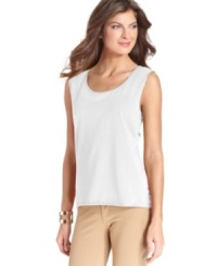 Jones New York's easy tank gets a touch of shine thanks to satin trim at the neckline. A perfect layering piece! (Clearance) Jones New York's easy tank gets a touch of shine thanks to satin trim at the neckline. A perfect layering piece! (Clearance)