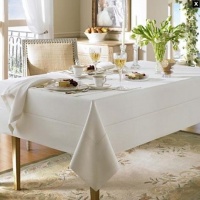 Waterford Linens Addison Linen Oblong 70 x 84in Table Cloth Pearl Ivory
