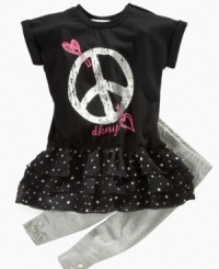 Start the day off in a zen state with this darling peace sign graphic tunic and legging set from DKNY. Start the day off in a zen state with this darling peace sign graphic tunic and legging set from DKNY.